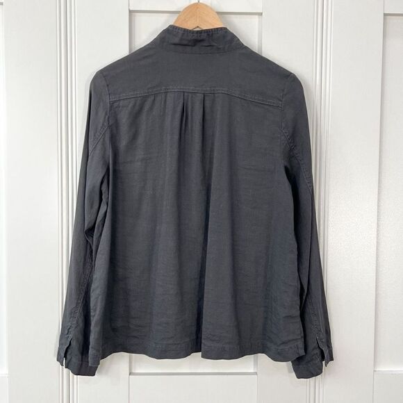 Eileen Fisher Womens Small Black Casual Button Down Shirt Top Linen Italian Yarn - Picture 6 of 12